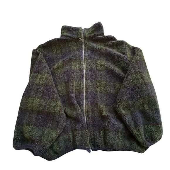 Vintage Green &  Black Plaid Full-Zip Fleece Jacket BACK PACK Brand Size 2XL - Picture 3 of 13